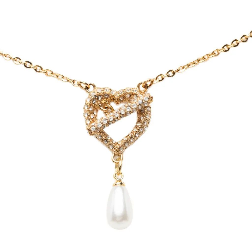 Dior Gold Plated Stass and Faux Pear Teardrop Pendant Necklace Gold Metal Very good - Inside View