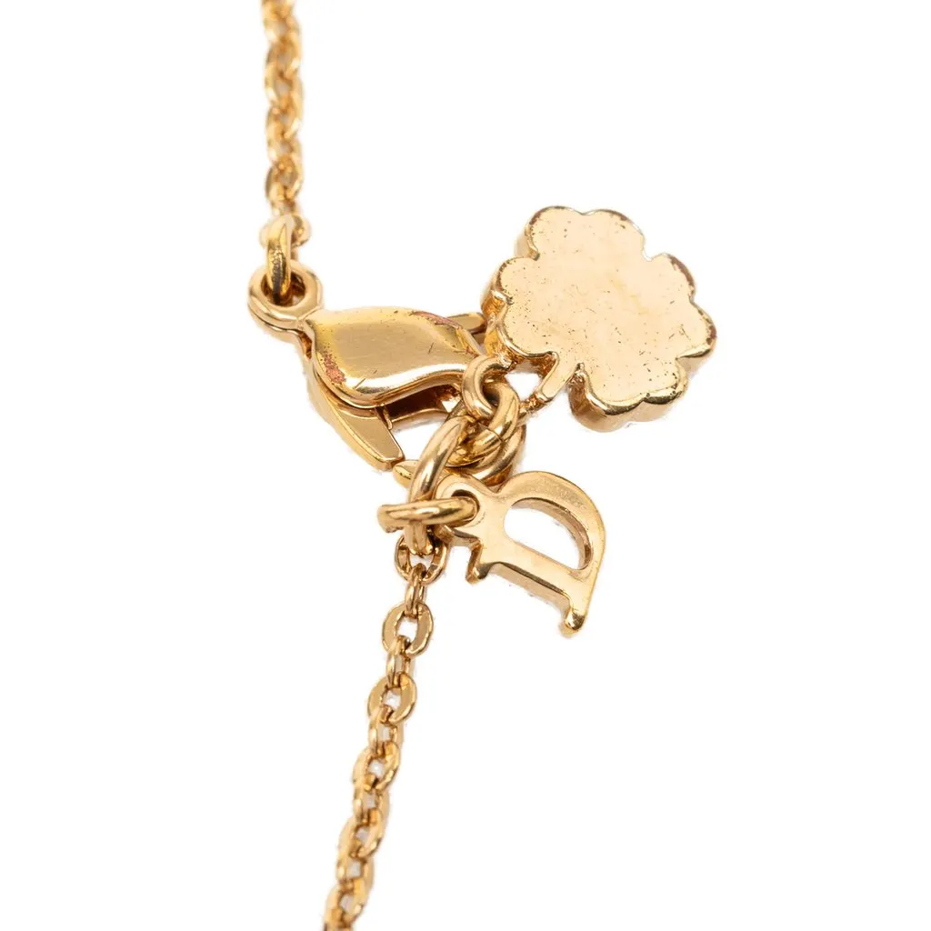 Dior Gold Plated Stass and Faux Pear Teardrop Pendant Necklace Gold Metal Very good - Model View