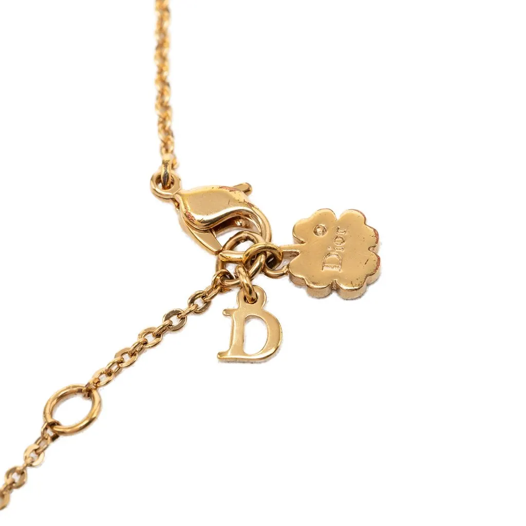 Dior Gold Plated Stass and Faux Pear Teardrop Pendant Necklace Gold Metal Very good - Box View
