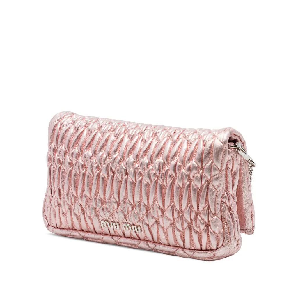Miu Miu Matelasse Metallic Nappa Crystal Chain Satchel Pink Leather Very good - Back View
