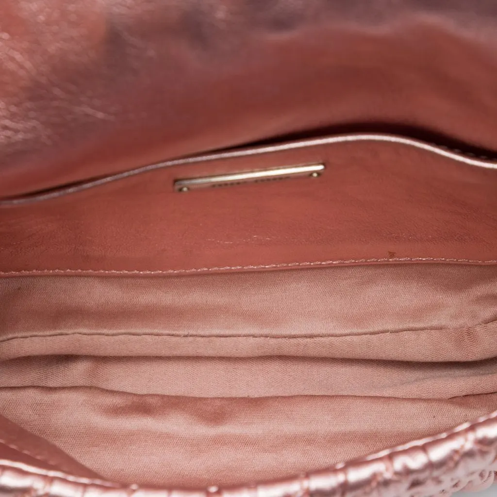 Miu Miu Matelasse Metallic Nappa Crystal Chain Satchel Pink Leather Very good - Model View