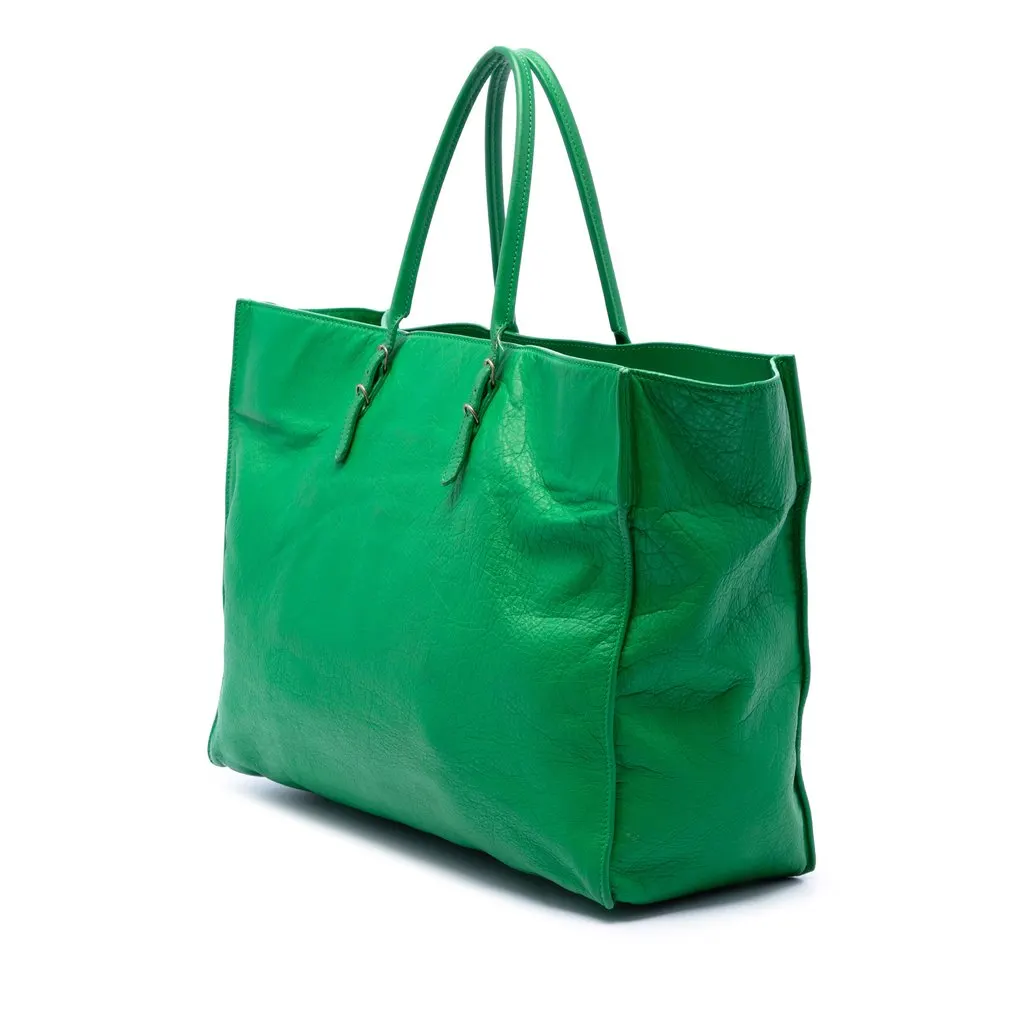 Balenciaga Leather Papier A4 Tote Green Leather Very good - Back View