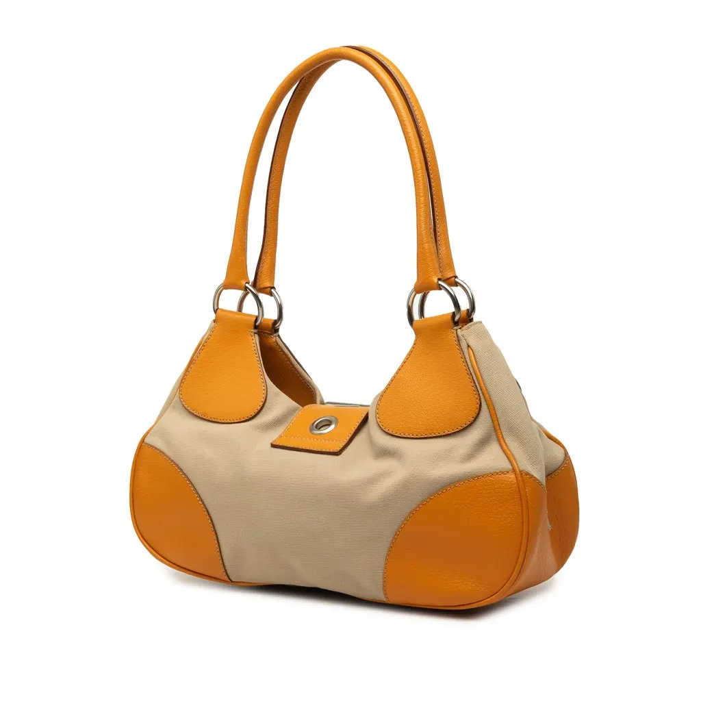 Prada Cinghiale Trimmed Canvas Canapa Moon Shoulder Bag Beige Good - Back View