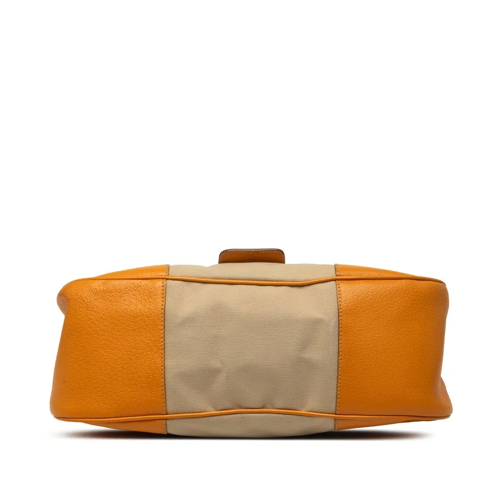 Prada Cinghiale Trimmed Canvas Canapa Moon Shoulder Bag Beige Good - Inside View