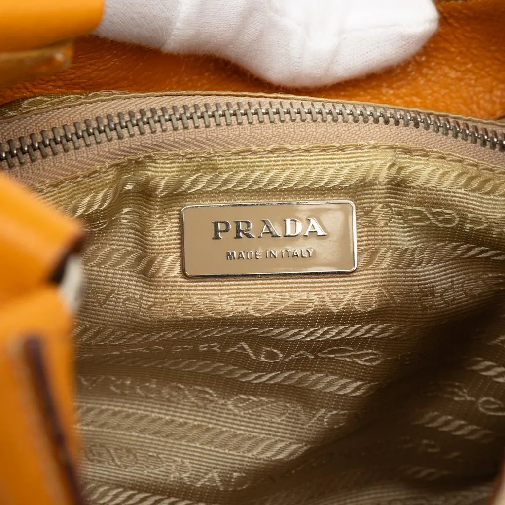 Prada Cinghiale Trimmed Canvas Canapa Moon Shoulder Bag Beige Good - Box View