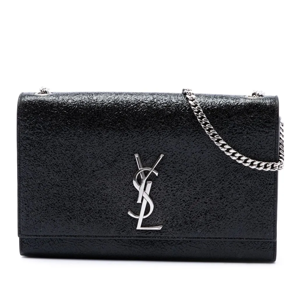 Saint Laurent Medium Crackled Patent Monogram Kate Crossbody Black Leather Very good - Front View