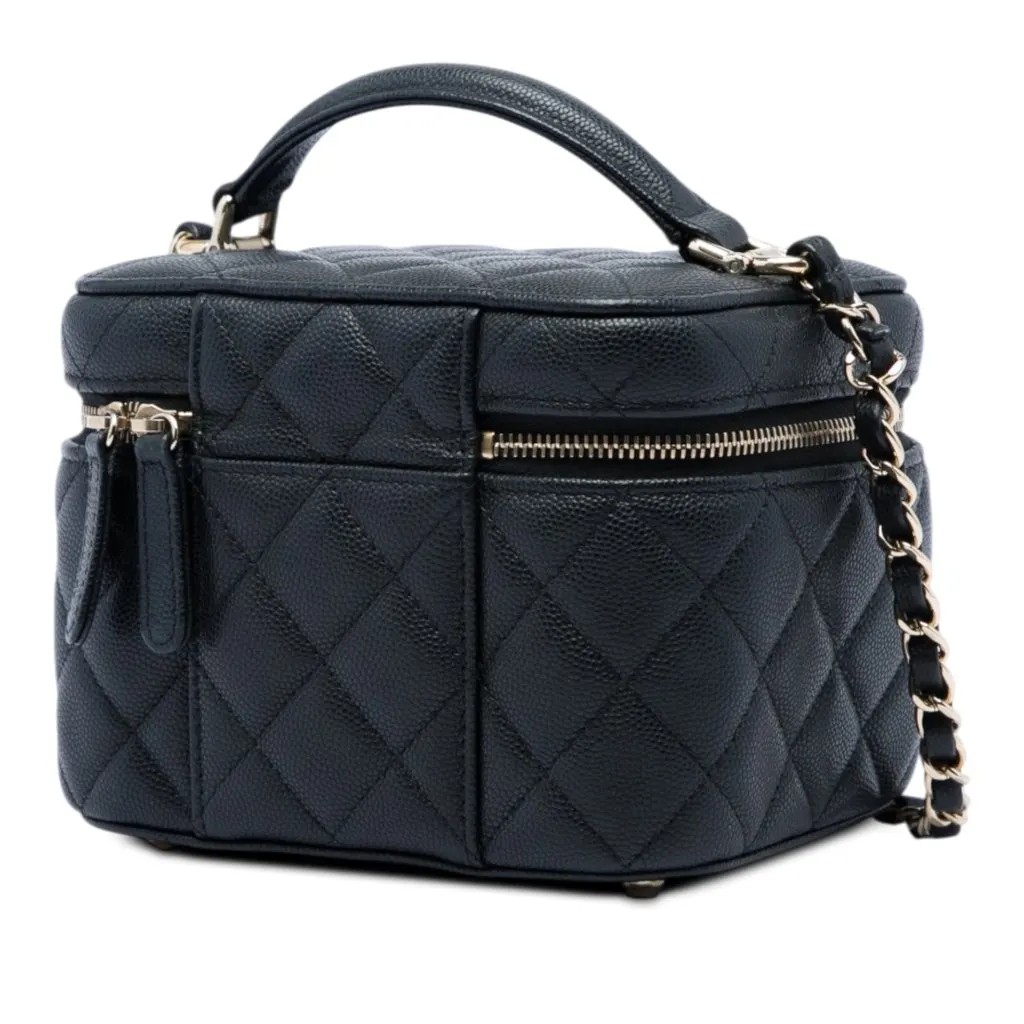 Chanel Small Quilted Caviar Top Handle Vanity Case with Chain Black Leather Very good - Back View