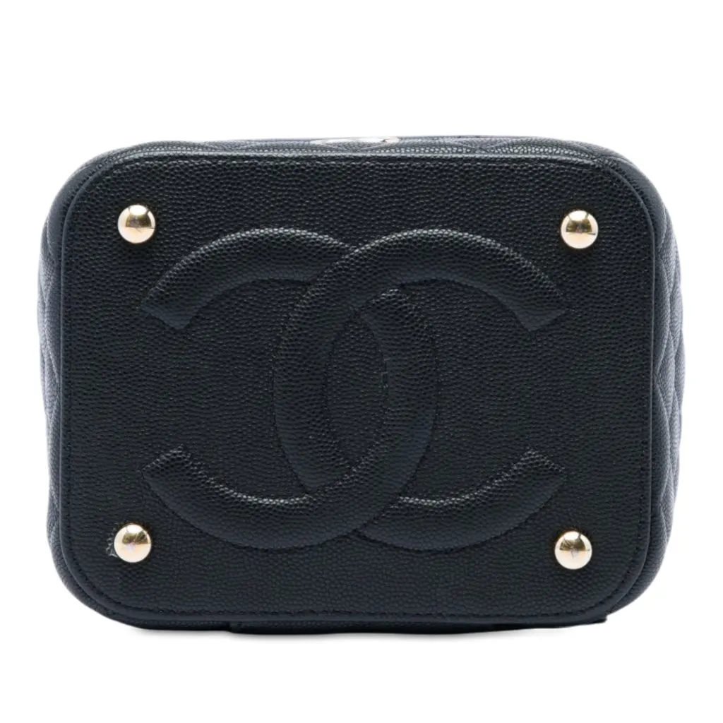Chanel Small Quilted Caviar Top Handle Vanity Case with Chain Black Leather Very good - Inside View