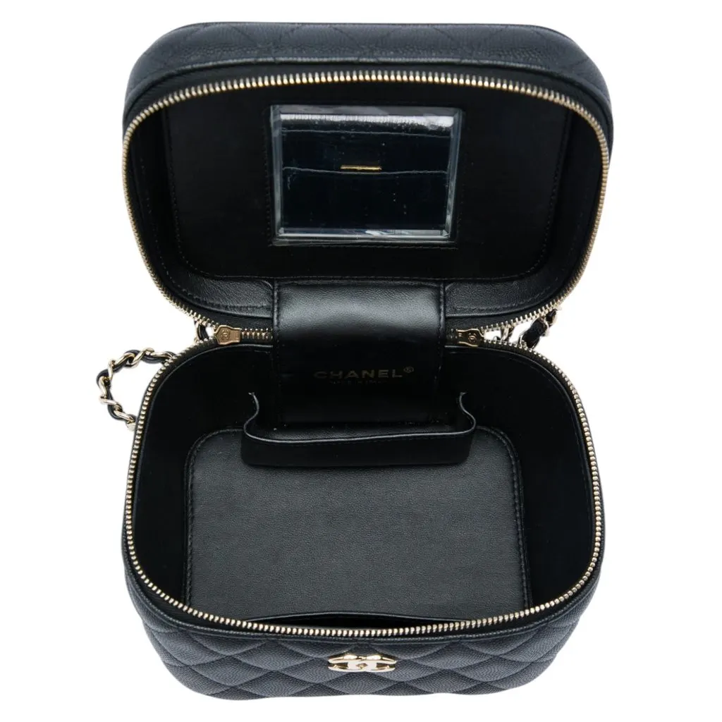 Chanel Small Quilted Caviar Top Handle Vanity Case with Chain Black Leather Very good - Model View