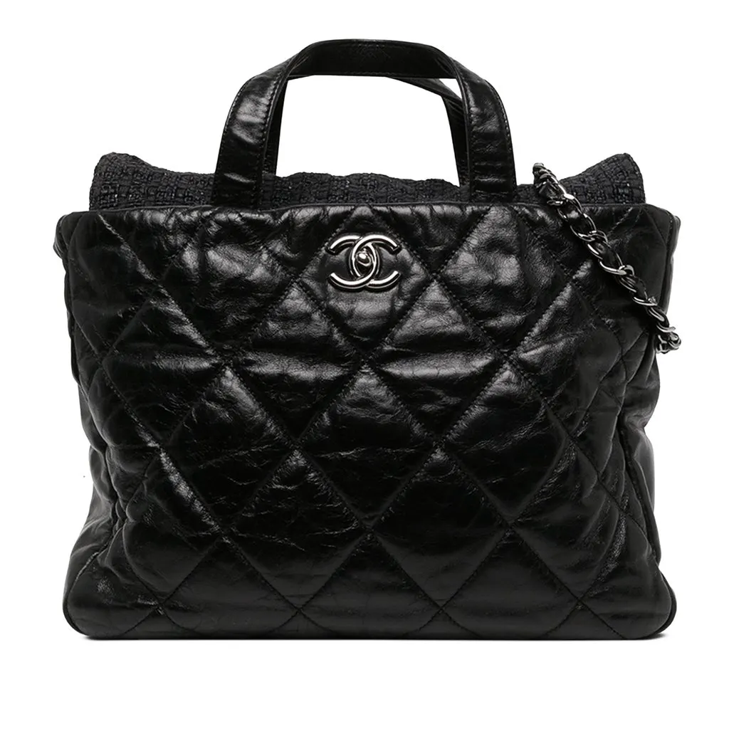 Chanel Quilted Glazed Calfskin and Tweed Portobello Tote