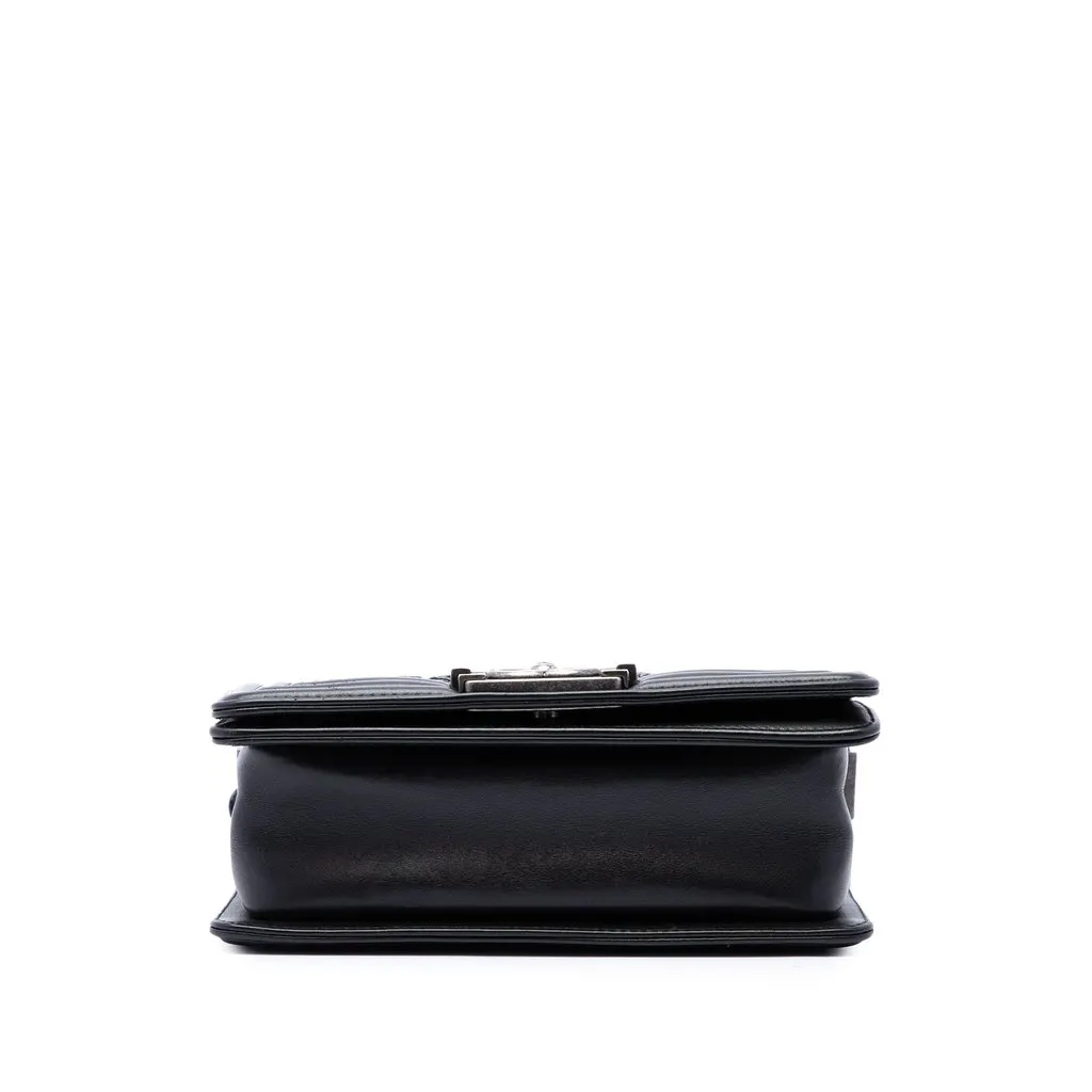 Chanel Small Braided Woven Lambskin Boy Flap Black Leather Good - Inside View