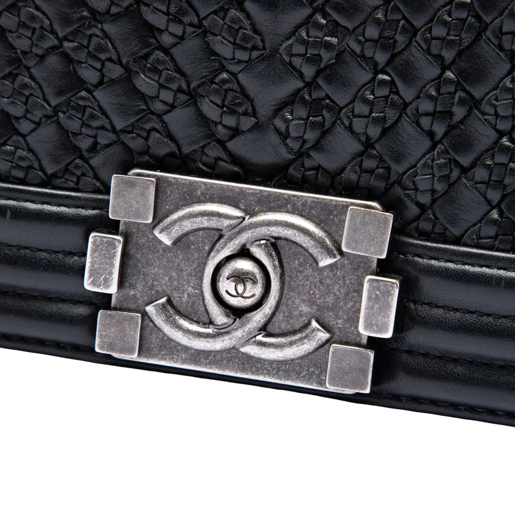 Chanel Small Braided Woven Lambskin Boy Flap Black Leather Good - Box View