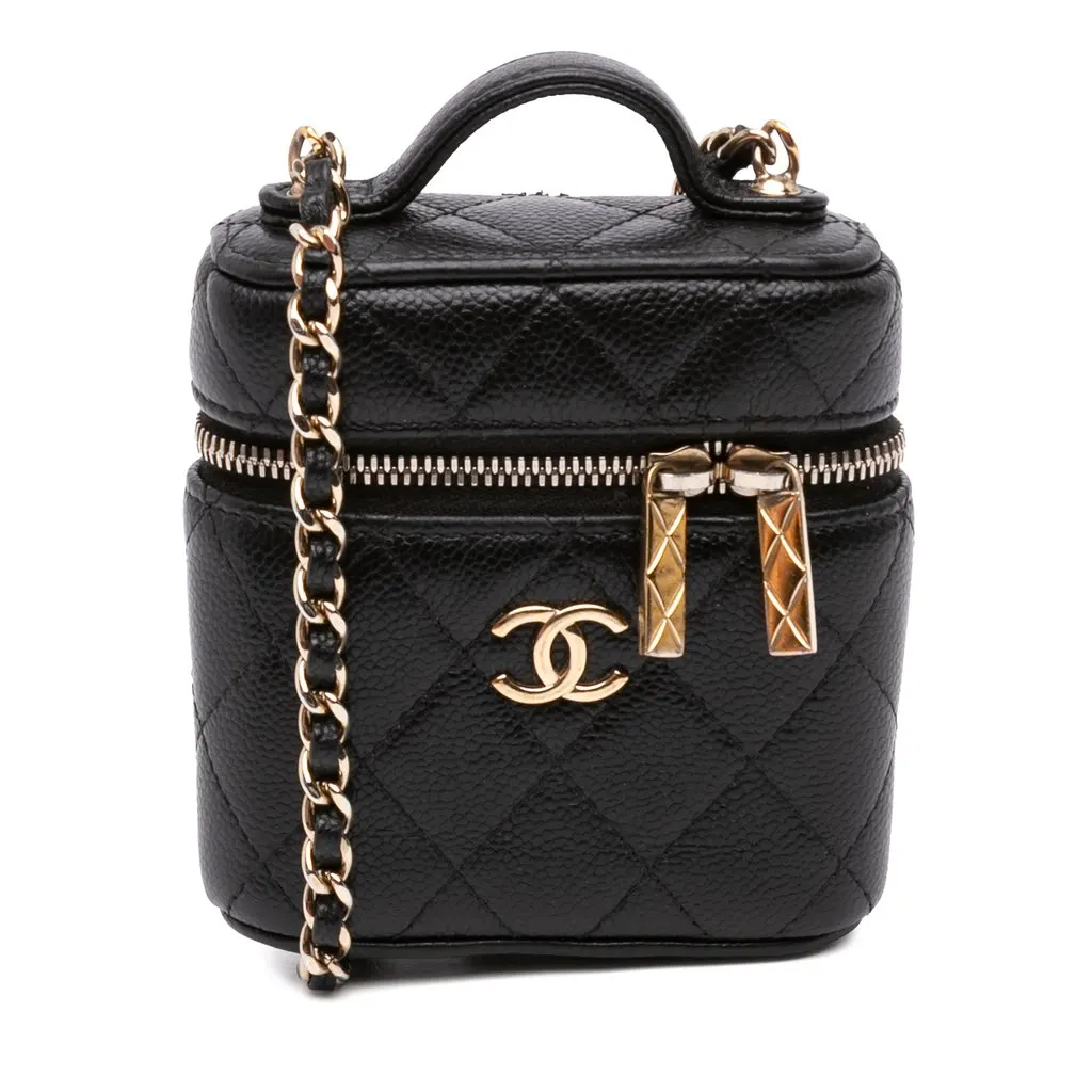 Chanel Mini Caviar Handle with Care Vanity Case Black Leather Very good - Front View