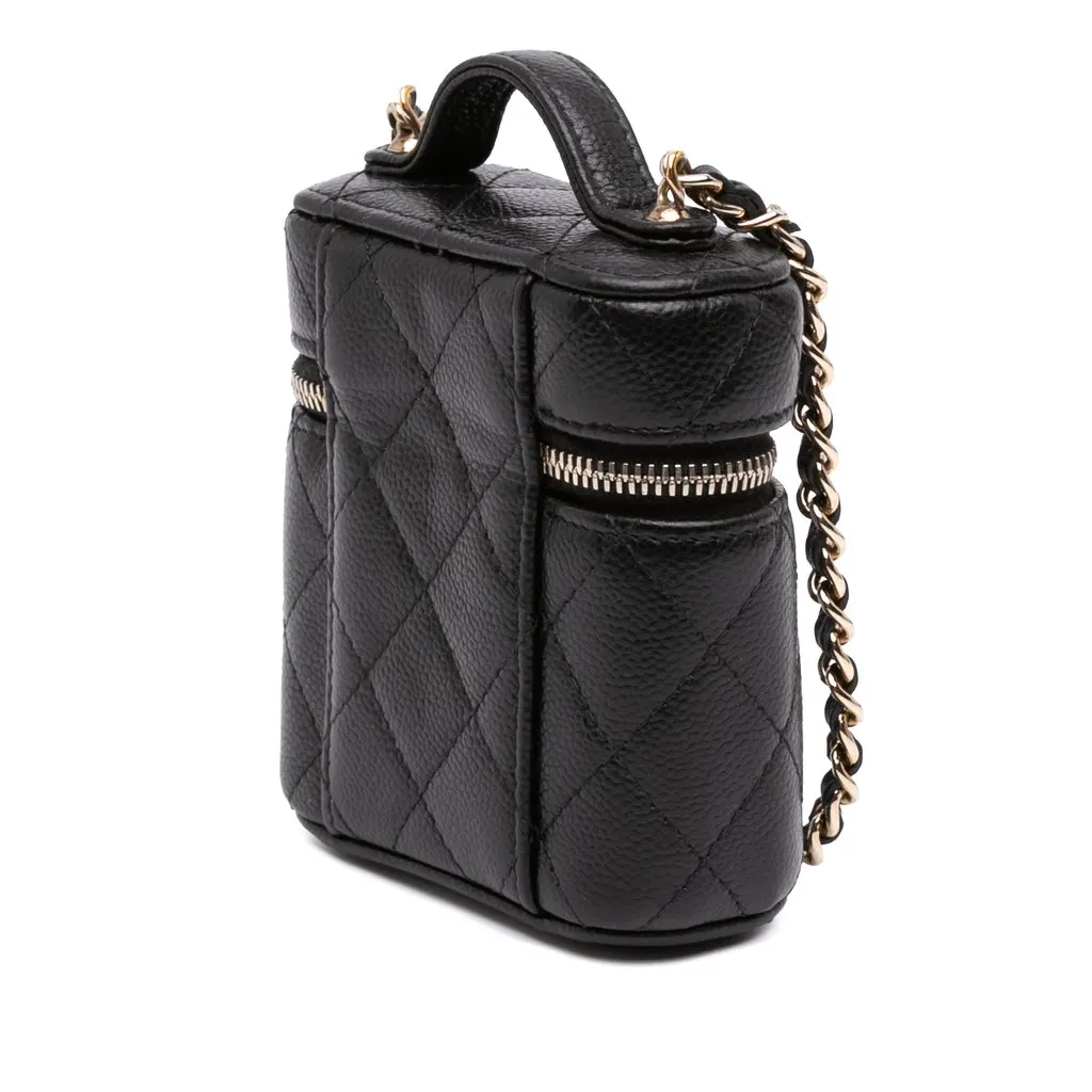 Chanel Mini Caviar Handle with Care Vanity Case Black Leather Very good - Back View
