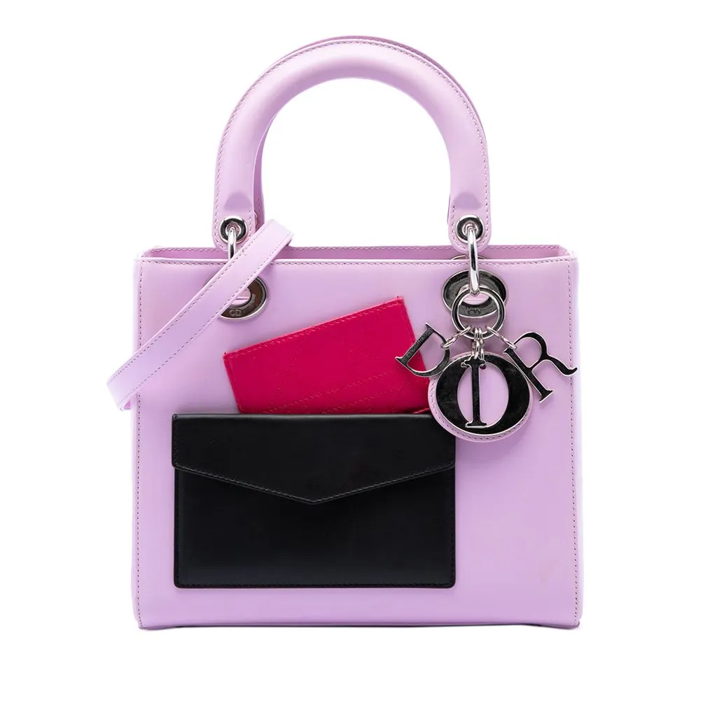 Dior Medium Calfskin Pockets Lady Dior Purple Leather Very good - Front View