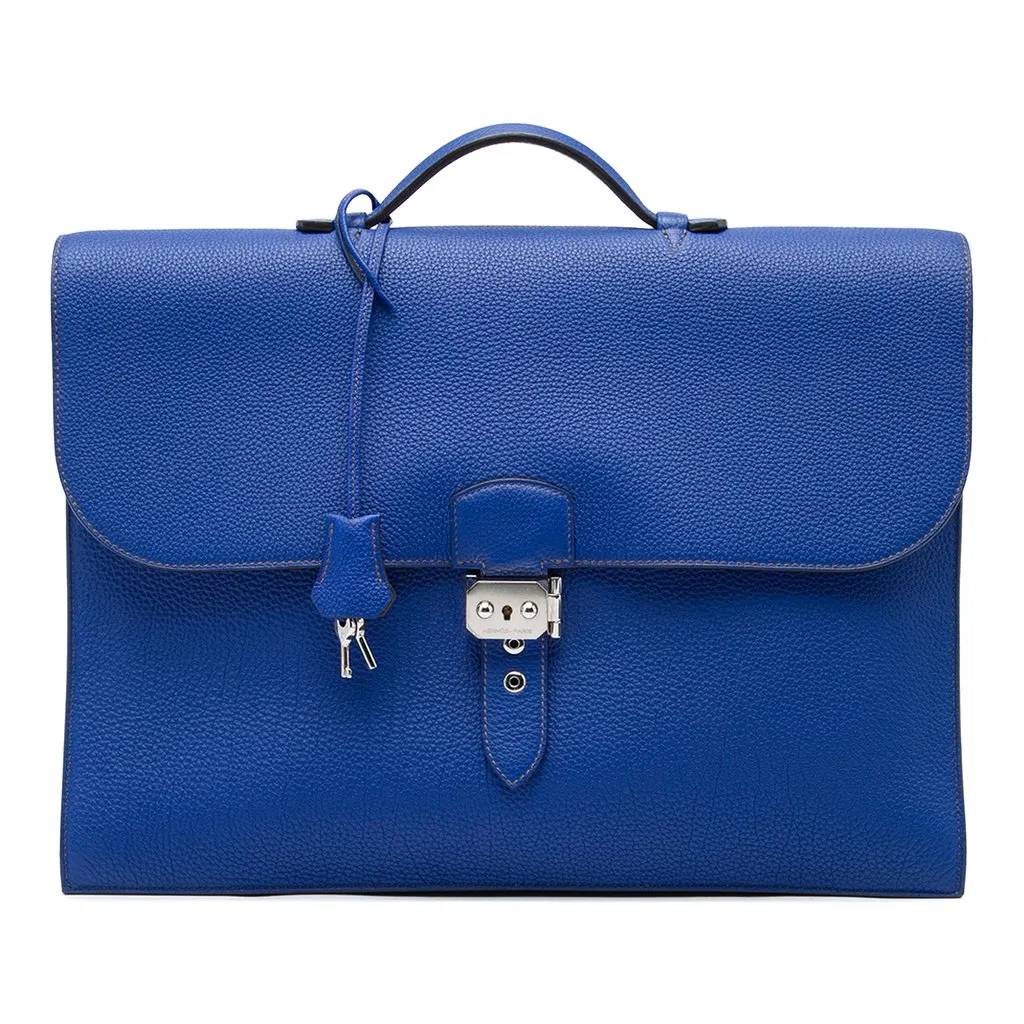 Hermès Togo Verso Sac a Depeches 40 Blue Leather Good - Front View