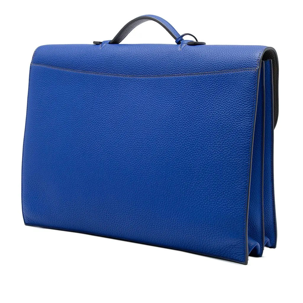 Hermès Togo Verso Sac a Depeches 40 Blue Leather Good - Back View