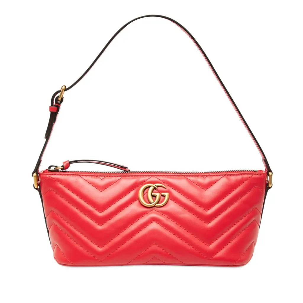 Gucci GG Marmont Matelasse Calfskin Shoulder Bag Red Leather Very good - Front View