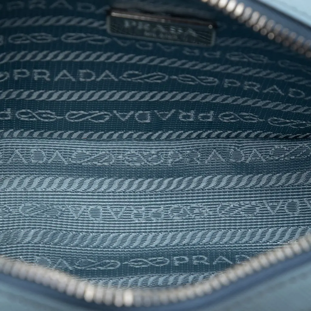 Prada Mini Saffiano Camera Bag Blue Leather Very good - Model View