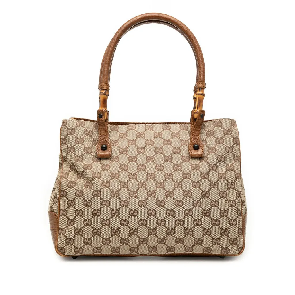 Gucci GG Canvas Bamboo Tote Beige Very good - Front View