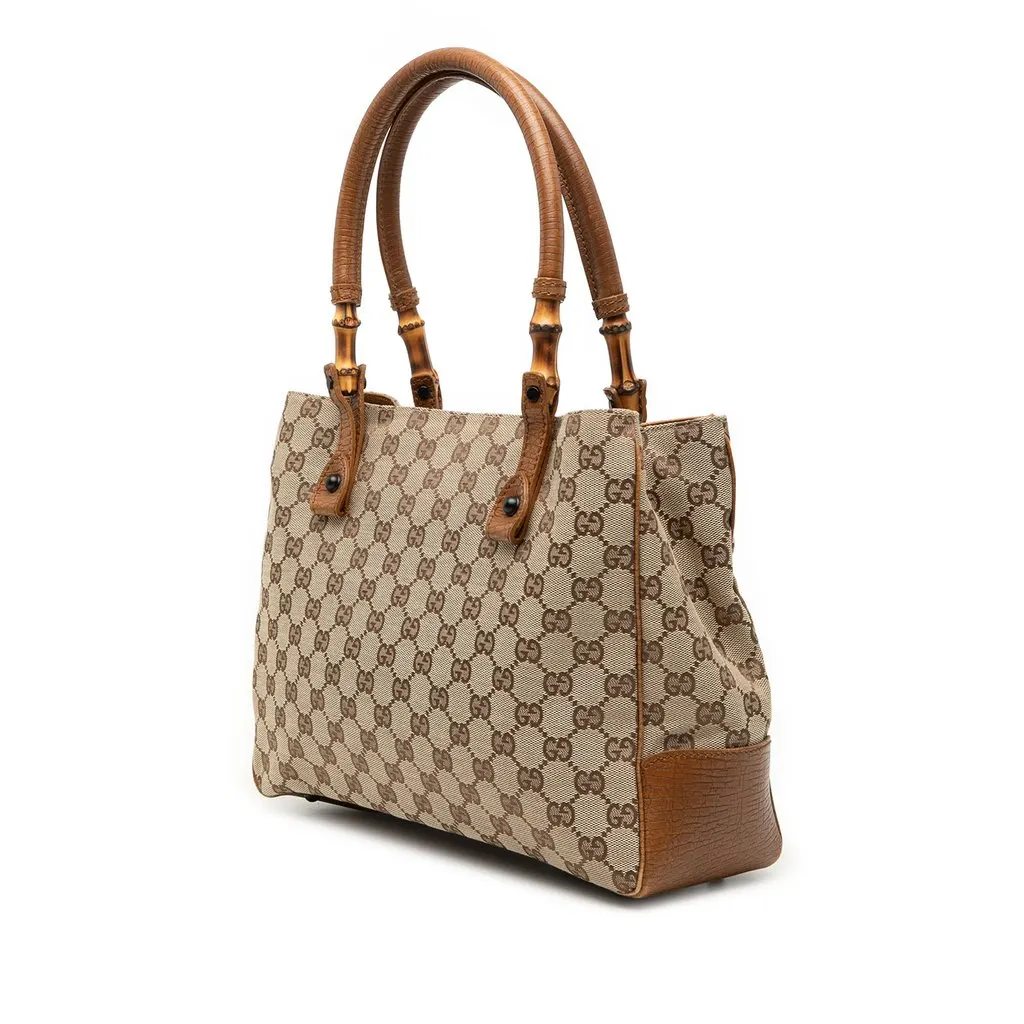 Gucci GG Canvas Bamboo Tote Beige Very good - Back View