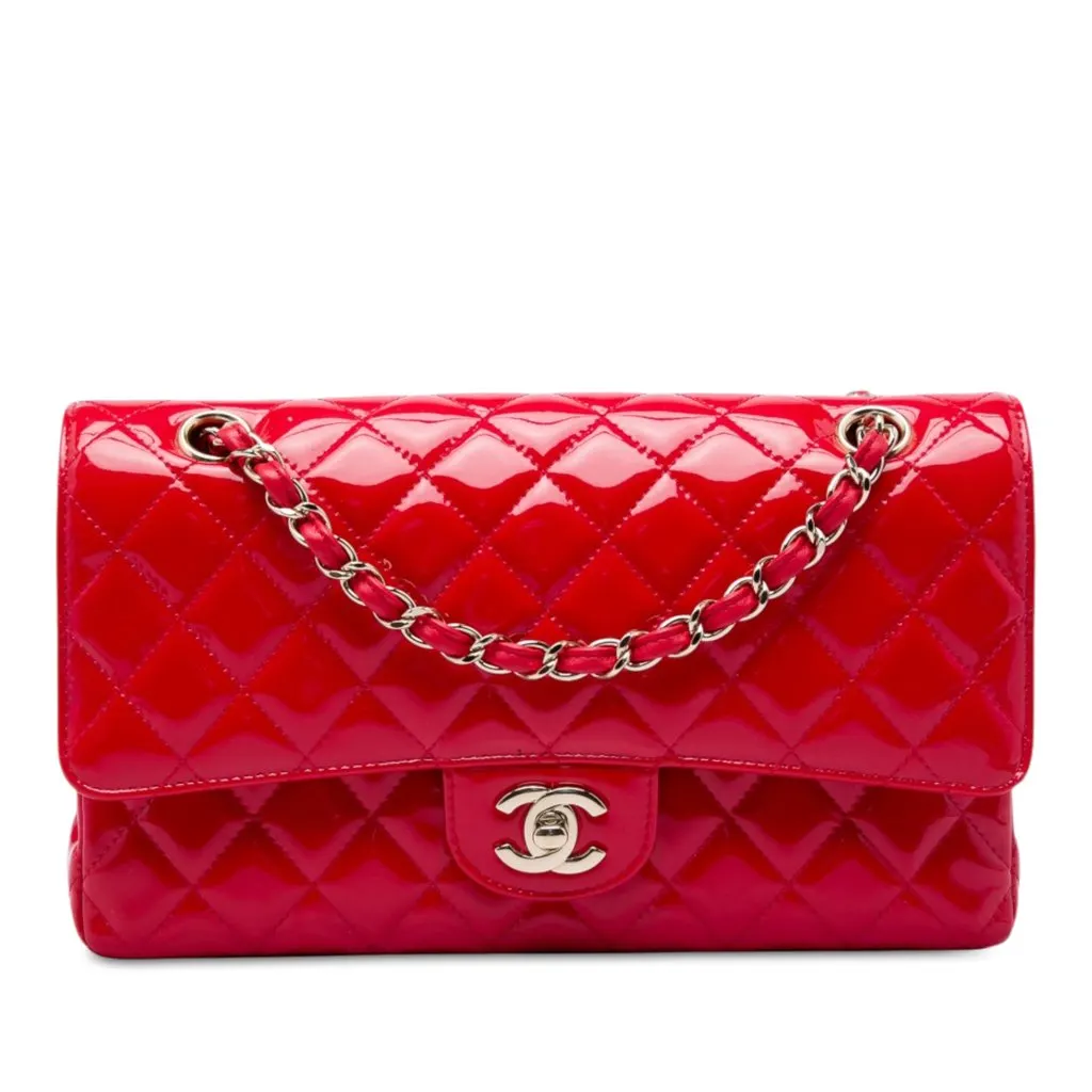 Chanel Medium Classic Patent Double Flap Red Leather Good - Front View