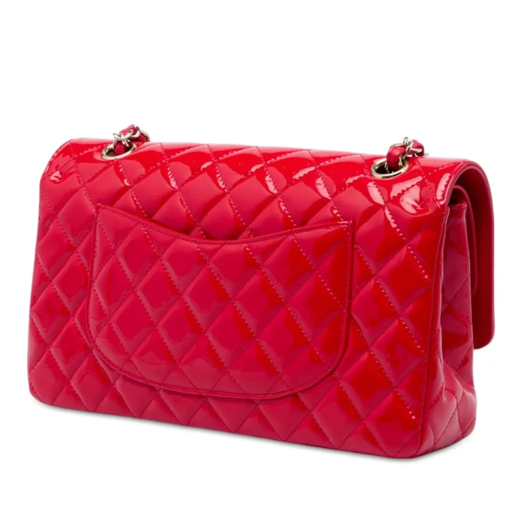Chanel Medium Classic Patent Double Flap Red Leather Good - Back View
