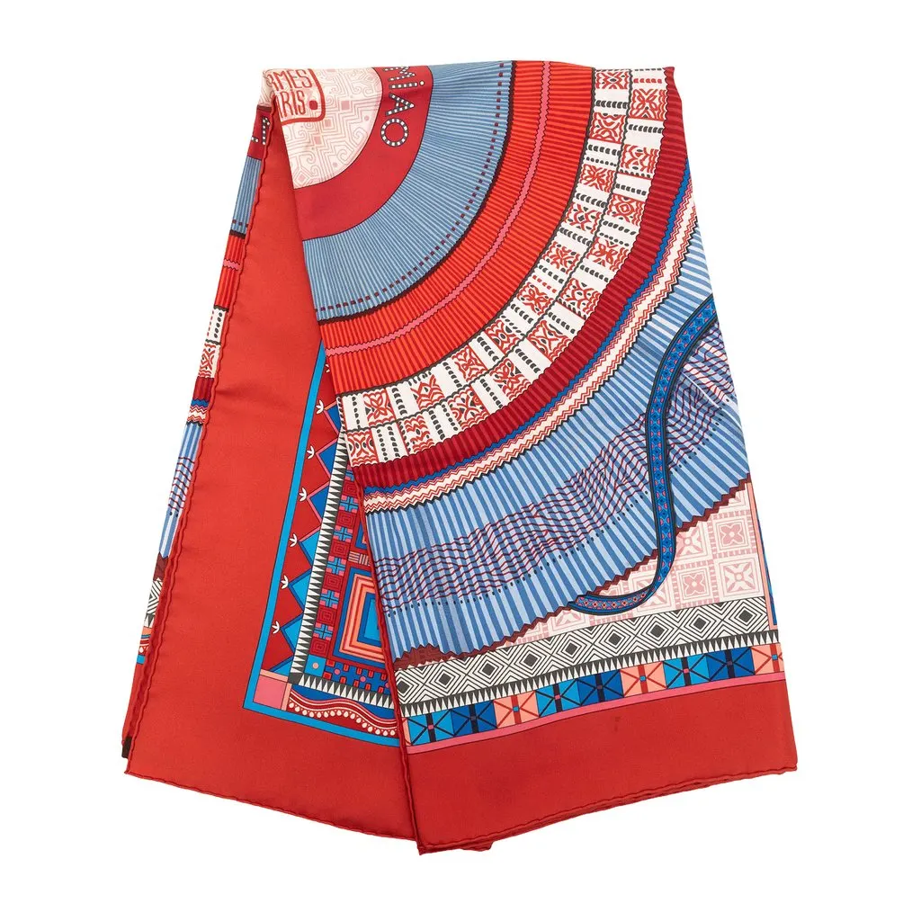 Hermès Cent Plis De Miao Silk Scarf 90 Red Silk Good - Front View