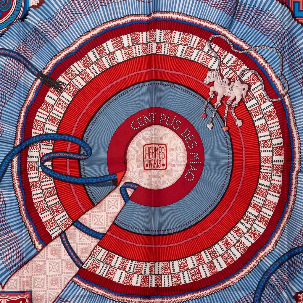 Hermès Cent Plis De Miao Silk Scarf 90 Red Silk Good - Back View
