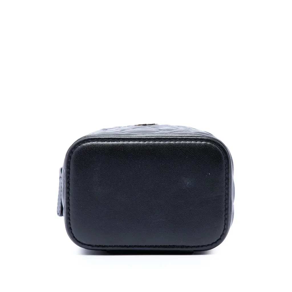 Chanel Mini Camellia Embossed Lambskin Vanity Case With Chain Black Leather Very good - Inside View