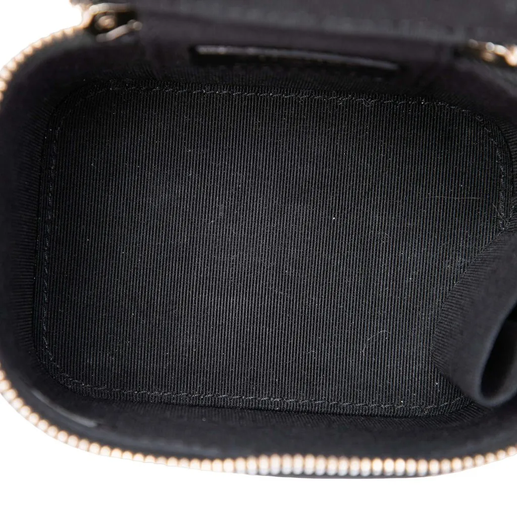 Chanel Mini Camellia Embossed Lambskin Vanity Case With Chain Black Leather Very good - Model View