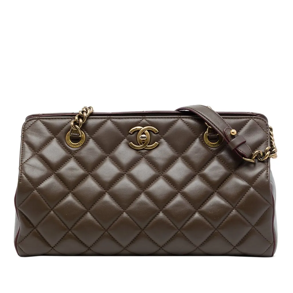 Chanel Small Quilted Calfskin Perfect Edge Tote Brown Leather Good - Front View