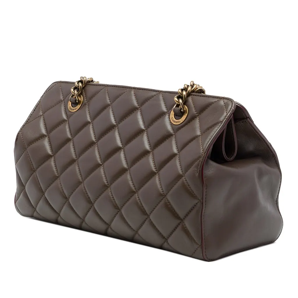 Chanel Small Quilted Calfskin Perfect Edge Tote Brown Leather Good - Back View