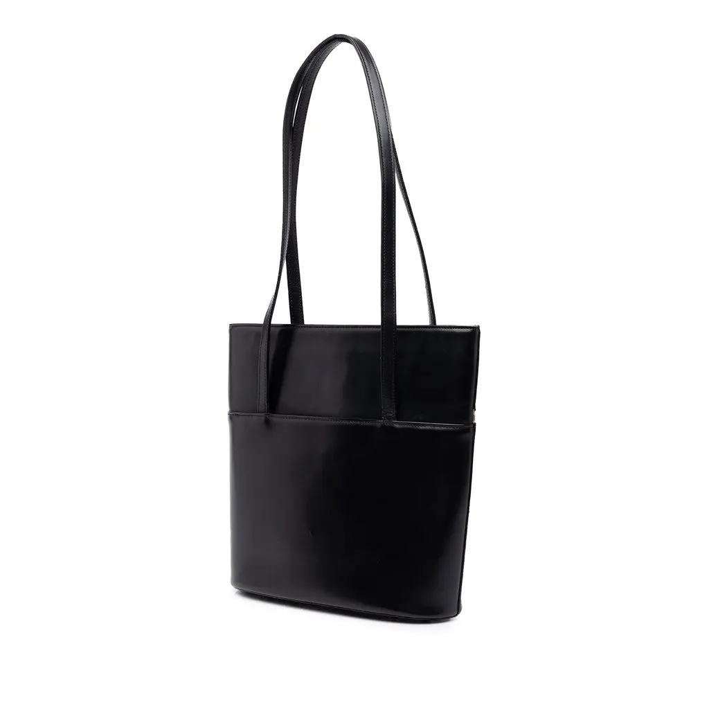 Burberry House Check Trimmed Leather Tote Black Leather Very good - Back View