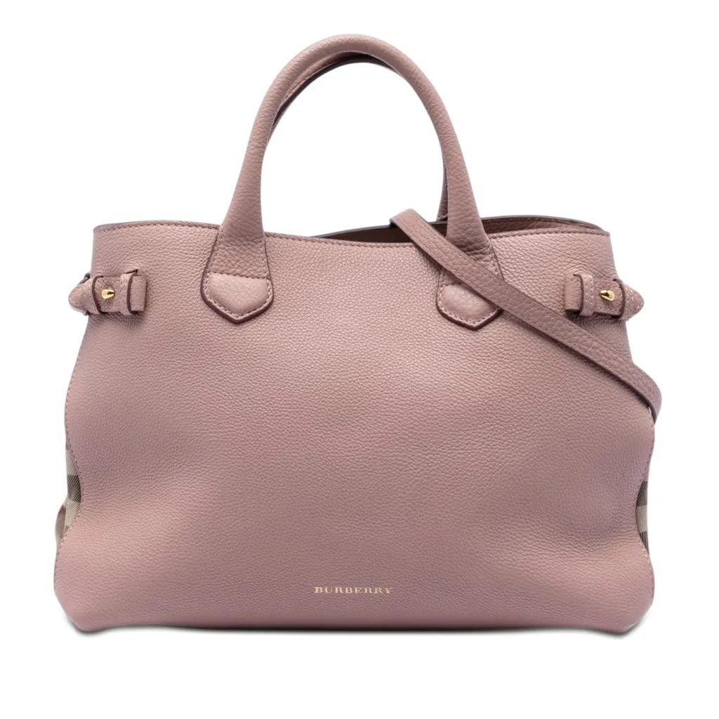 Burberry Medium Calfskin and House Check Banner Satchel Pink Leather Very good - Front View