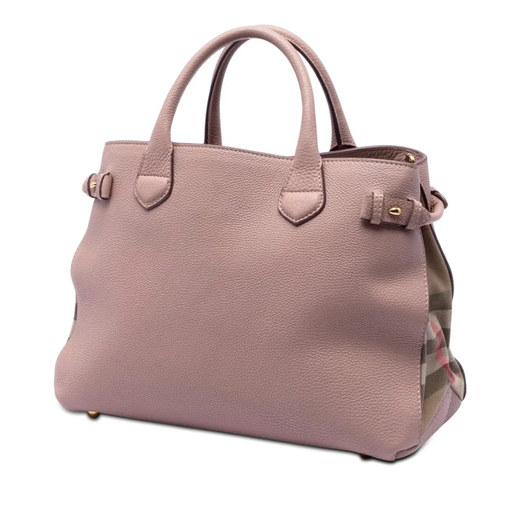Burberry Medium Calfskin and House Check Banner Satchel Pink Leather Very good - Back View