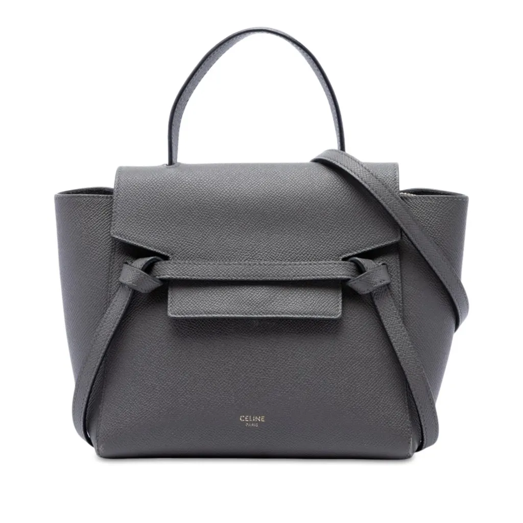 Celine Nano Grained Calfskin Belt Bag Grey Leather Good - Front View