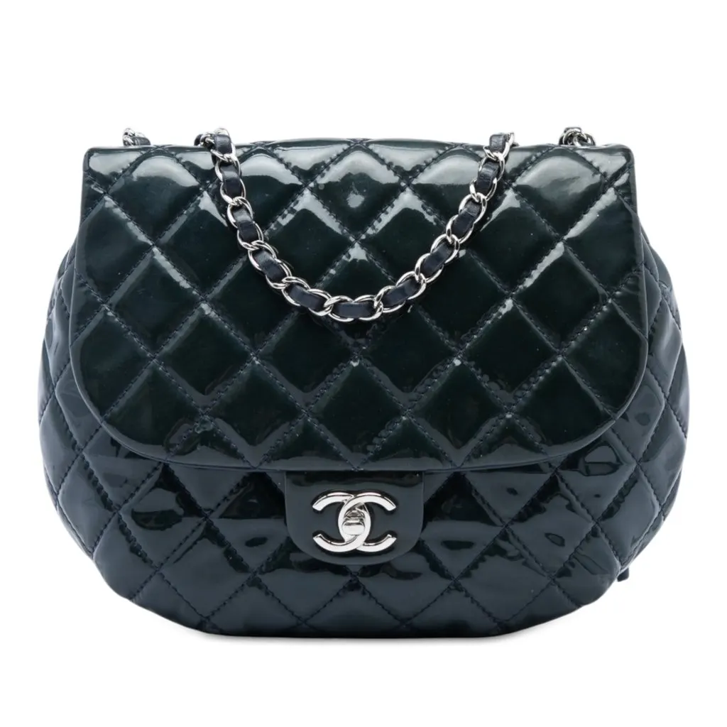 Chanel Medium Quilted Patent Bubble CC Flap Green Leather Very good - Front View