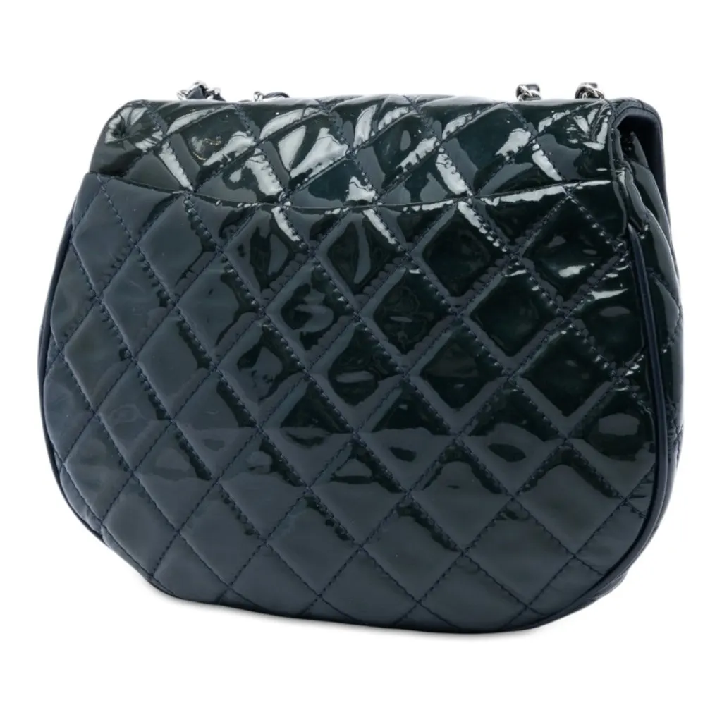 Chanel Medium Quilted Patent Bubble CC Flap Green Leather Very good - Back View