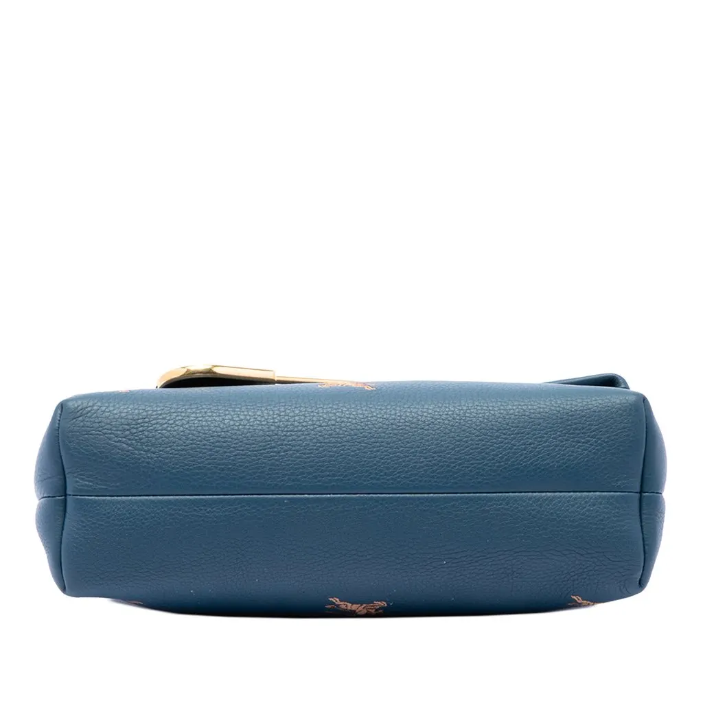 Burberry Medium Equestrian Knight Embroidered Leather Safety Pin Foldover Clutch Blue Leather Very good - Inside View