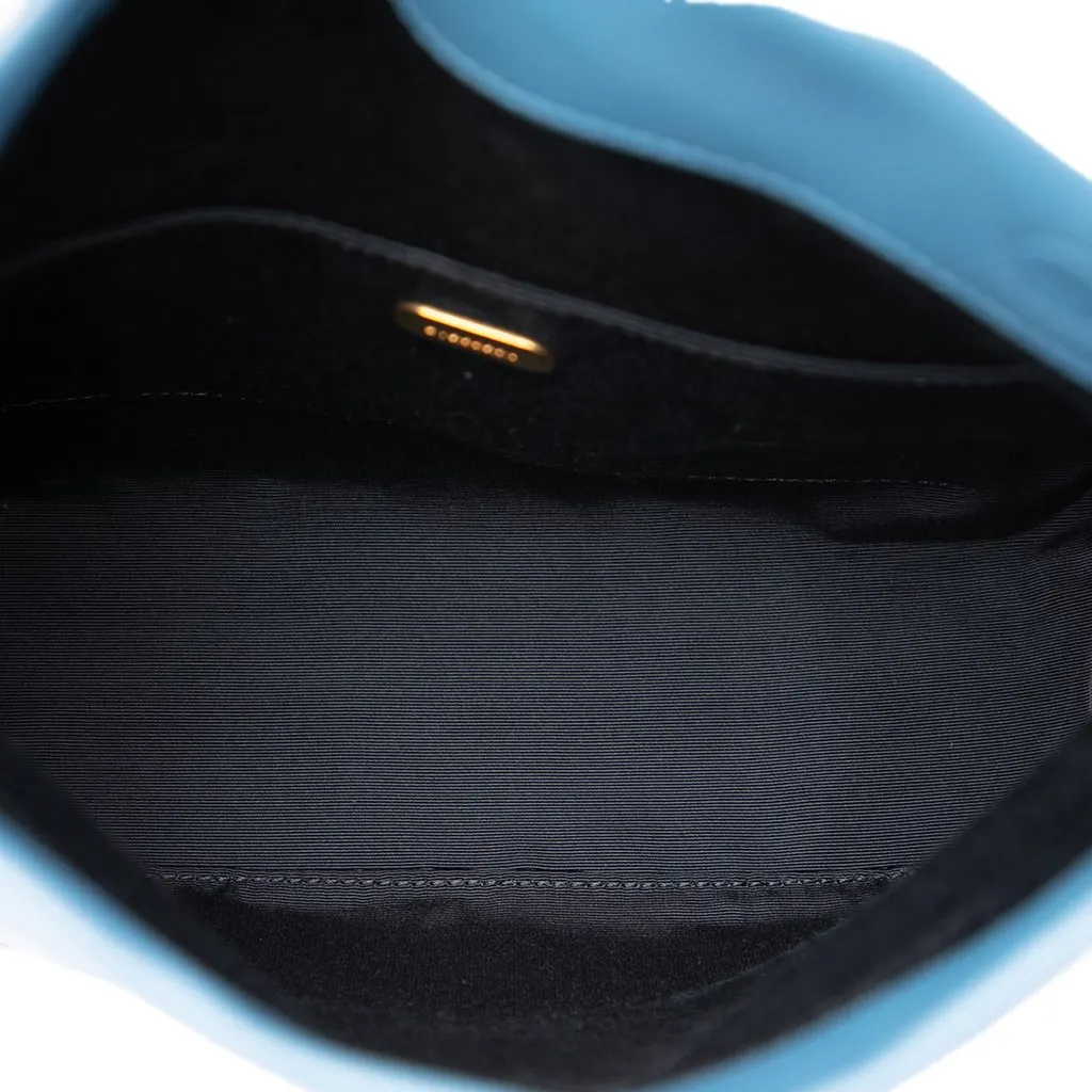 Burberry Medium Equestrian Knight Embroidered Leather Safety Pin Foldover Clutch Blue Leather Very good - Model View