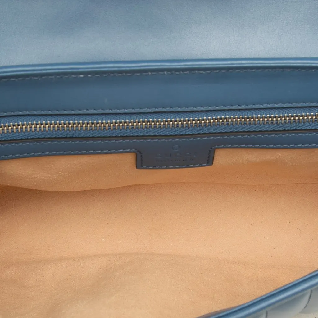 Gucci Medium GG Marmont Matelasse Calfskin Shoulder Bag Blue Leather Good - Model View