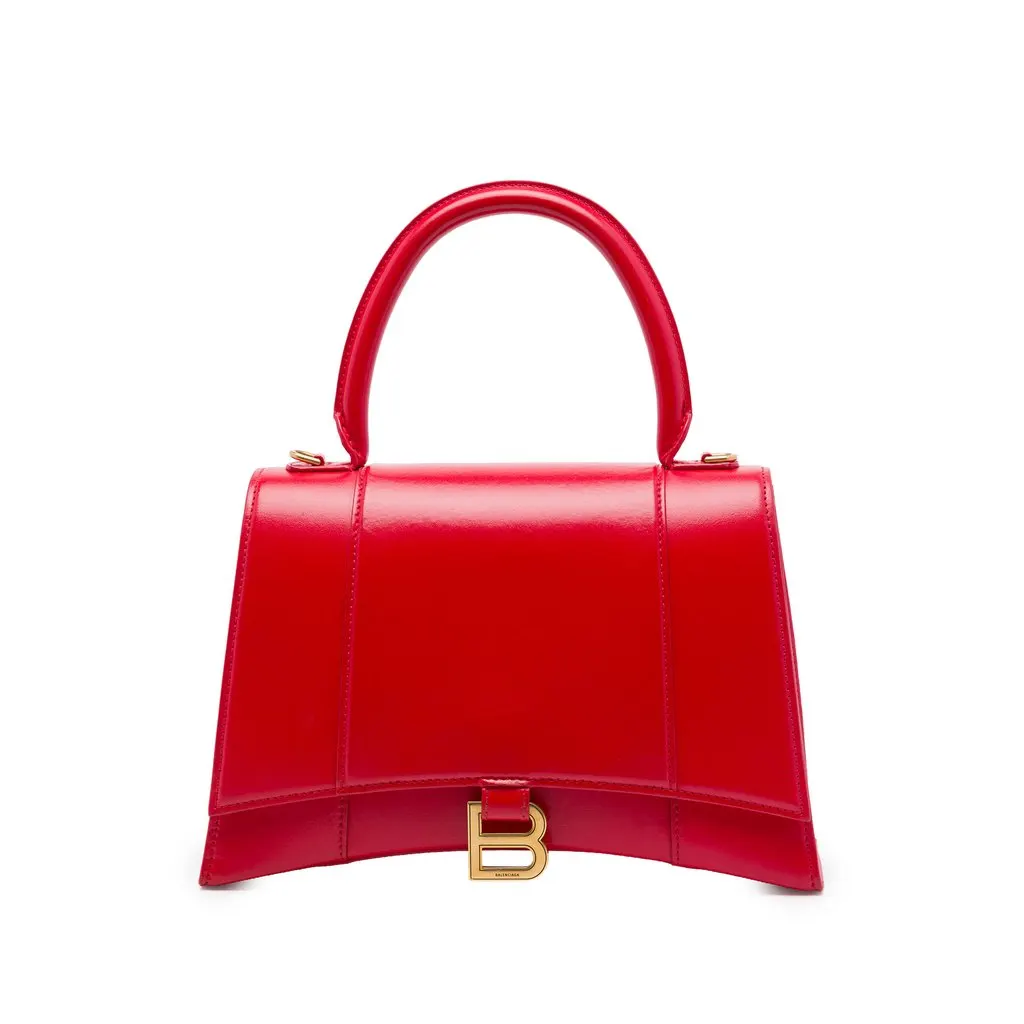 Balenciaga Medium Shiny Box Calfskin Hourglass Top Handle Bag Red Leather Very good - Front View