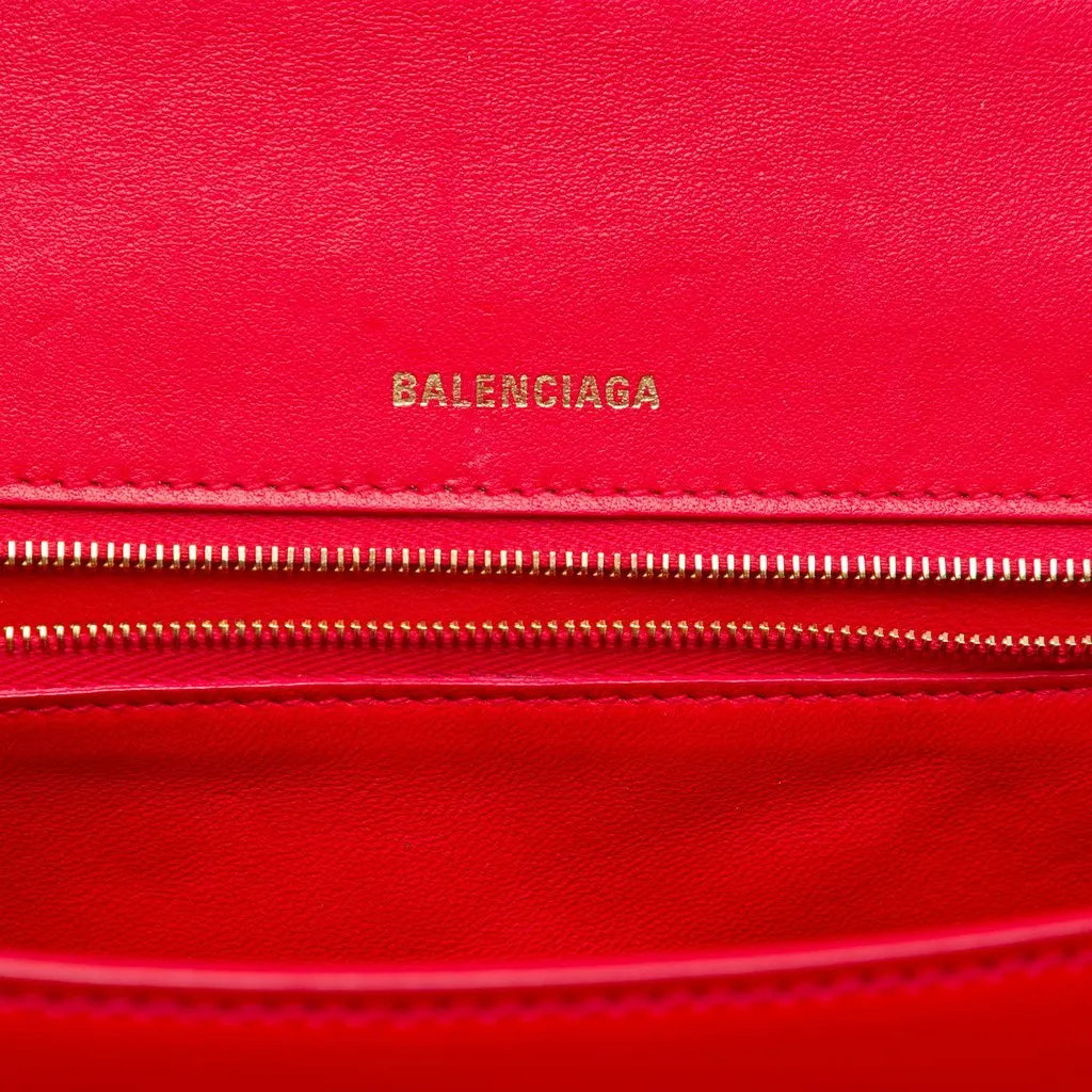 Balenciaga Medium Shiny Box Calfskin Hourglass Top Handle Bag Red Leather Very good - Box View