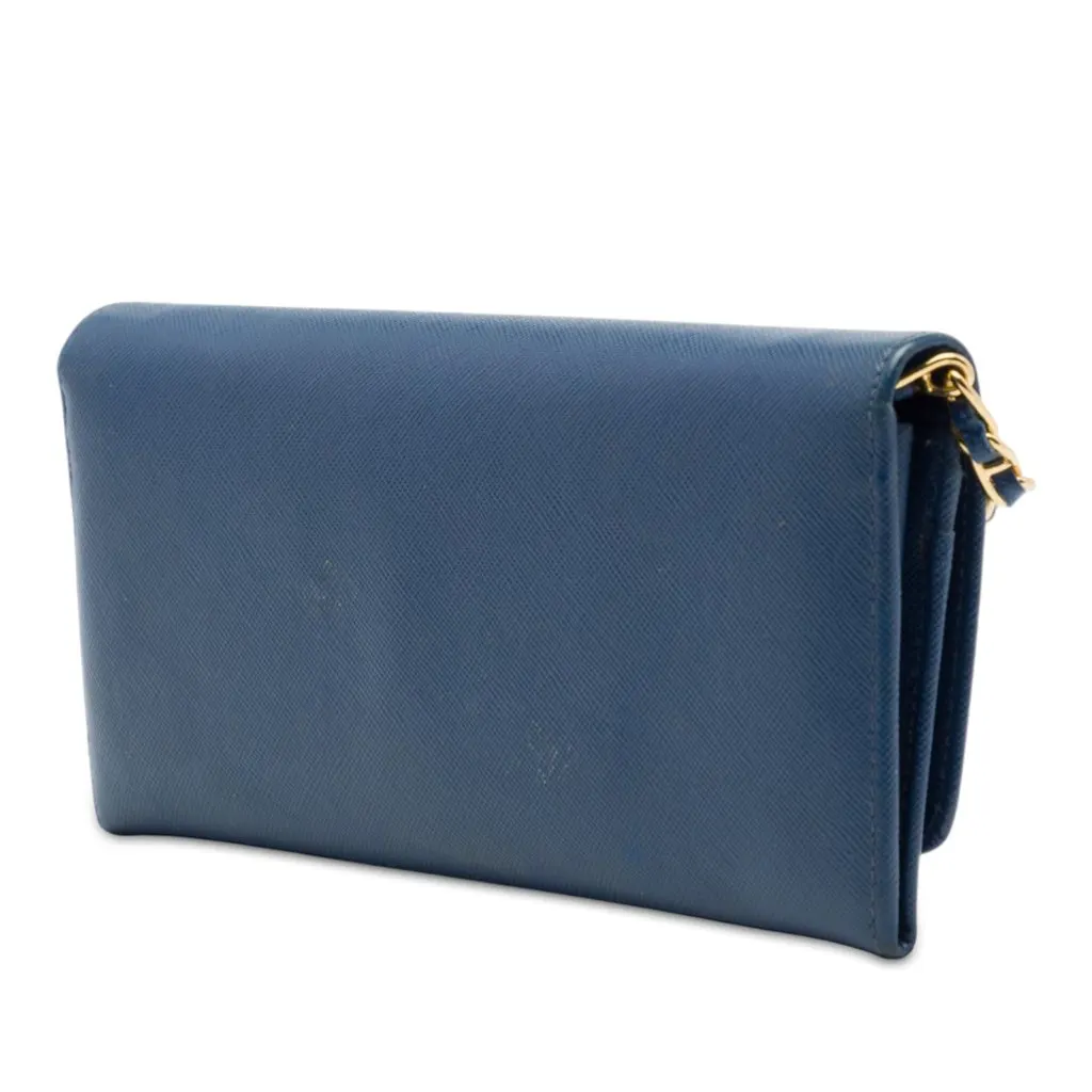 Prada Saffiano Wallet On Chain Blue Leather Very good - Back View