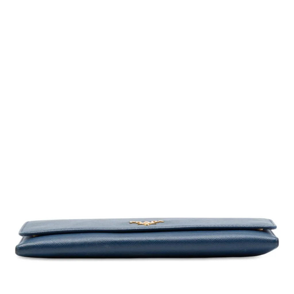 Prada Saffiano Wallet On Chain Blue Leather Very good - Inside View