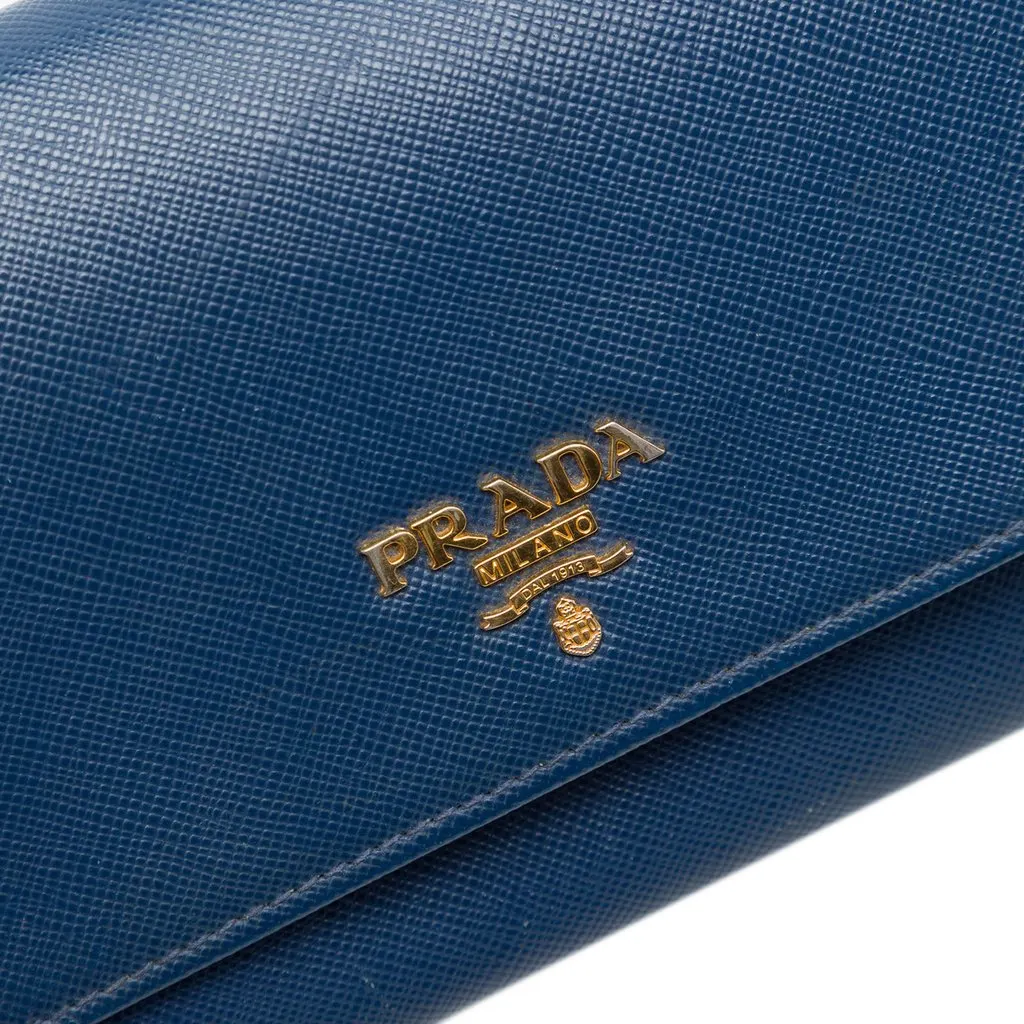 Prada Saffiano Wallet On Chain Blue Leather Very good - Box View