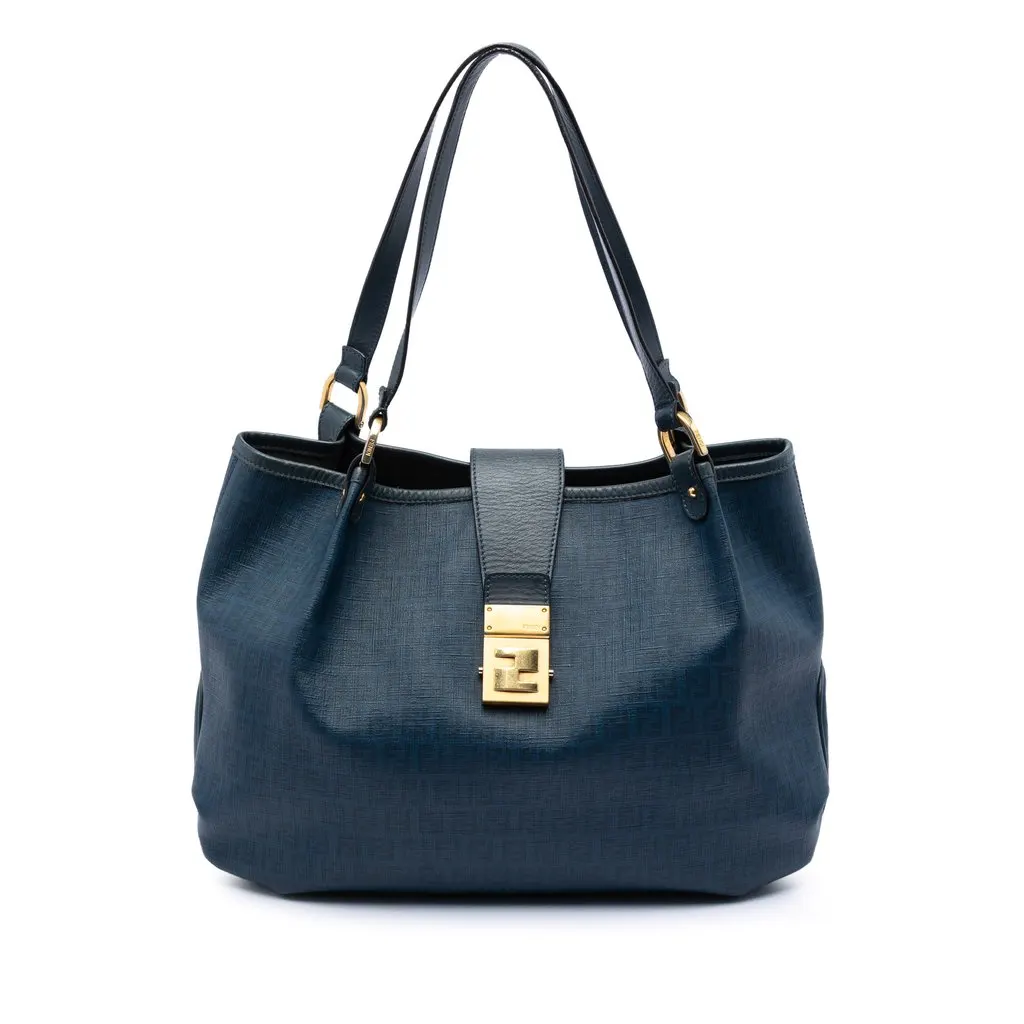 Fendi Zucchino Spalmati Chiusura Tote Blue Very good - Front View