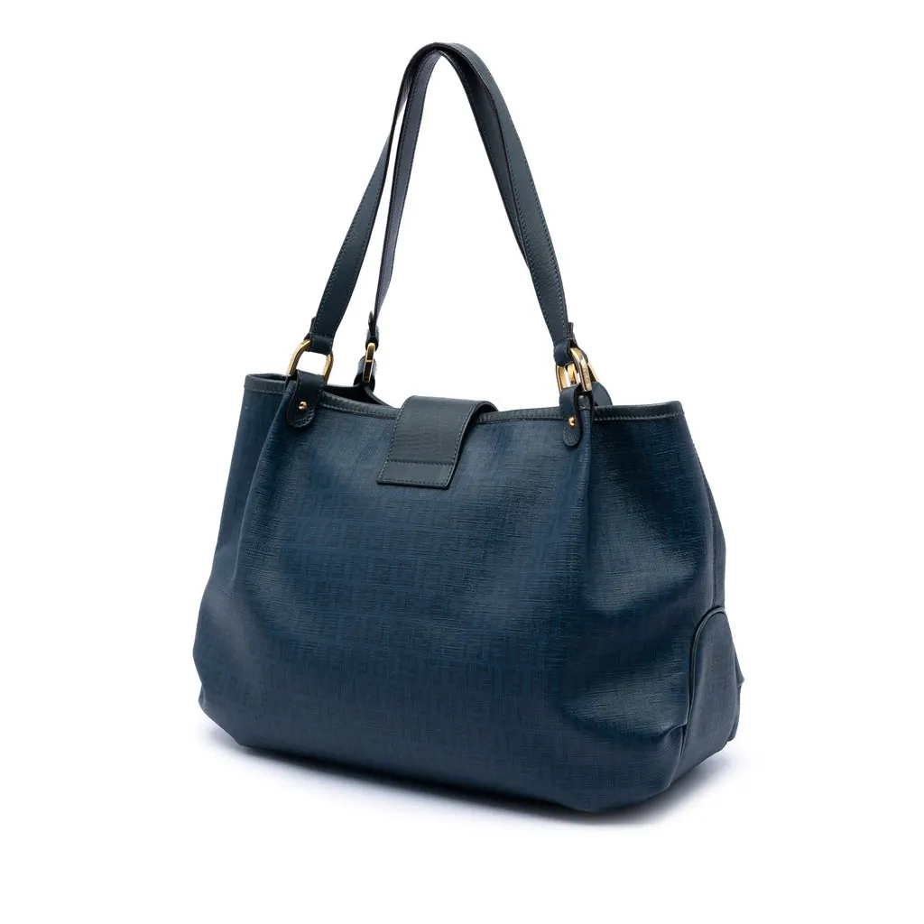 Fendi Zucchino Spalmati Chiusura Tote Blue Very good - Back View