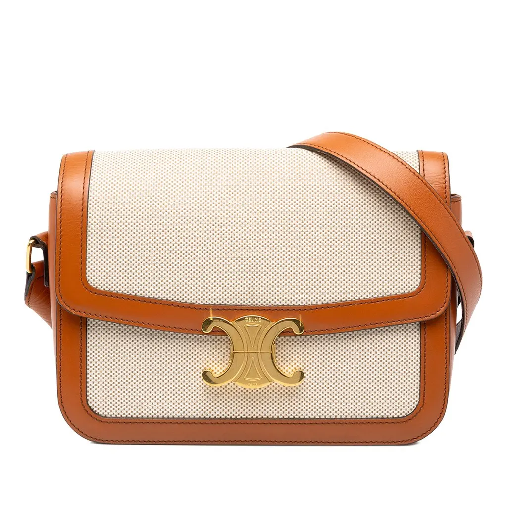 Celine Classique Canvas and Calfskin Triomphe Crossbody